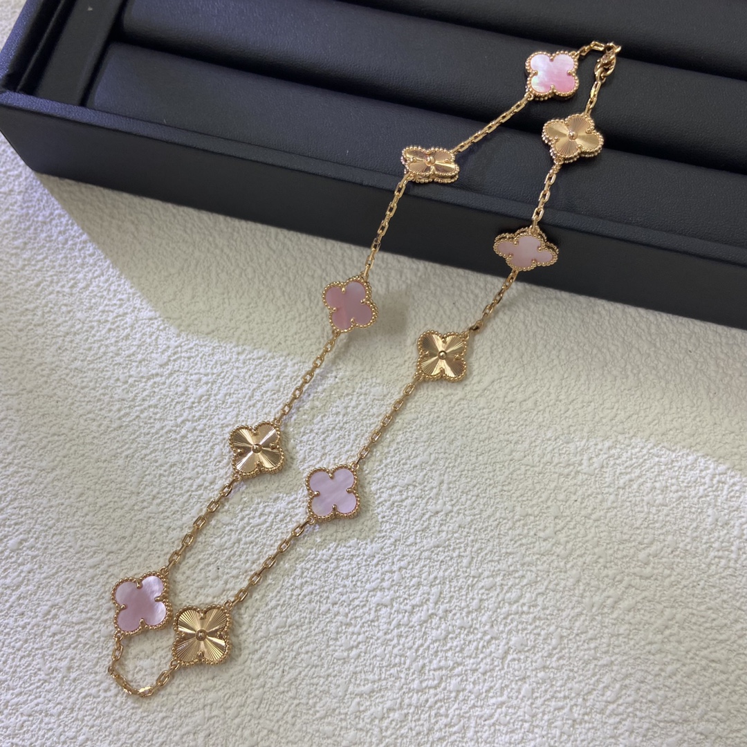 梵克雅宝项链 新品镭射间粉贝十花项链