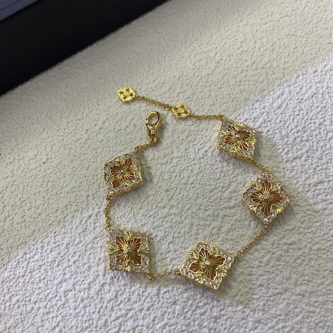 布契拉提手链 新品粉色五花镶钻贝母手链 编号：DCM25055505 玫瑰金 黄金