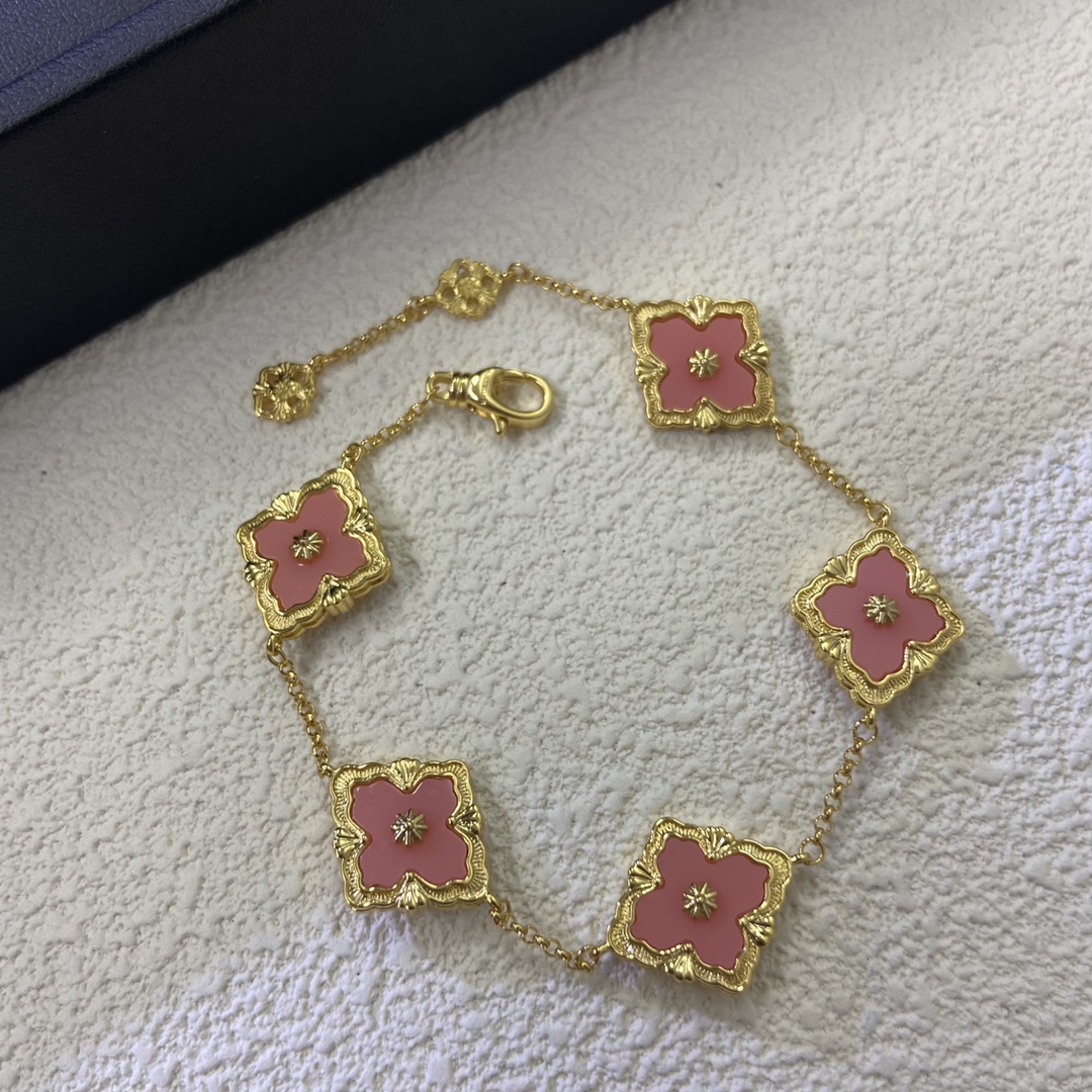 布契拉提手链 新品粉色五花镶钻贝母手链 编号：DCM25055505 玫瑰金 黄金