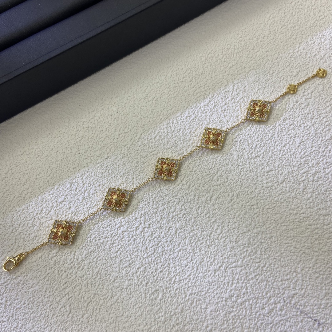 布契拉提手链 新品粉色五花镶钻贝母手链 编号：DCM25055505 玫瑰金 黄金