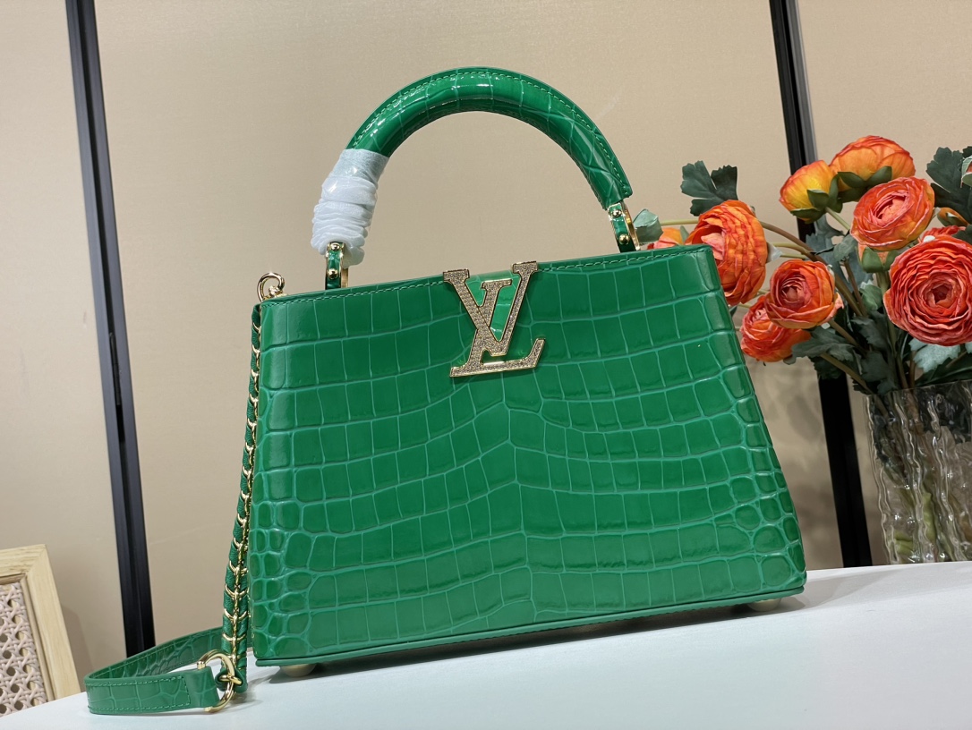 Louis Vuitton LV Capucines Tassen handtassen Groen Krokodillenleer Geitenhuid Schapenvacht N93419