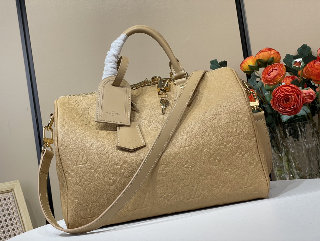 Louis Vuitton LV Speedy Tassen handtassen Zwart Bruin Empreinte​ Koeienhuid m47186