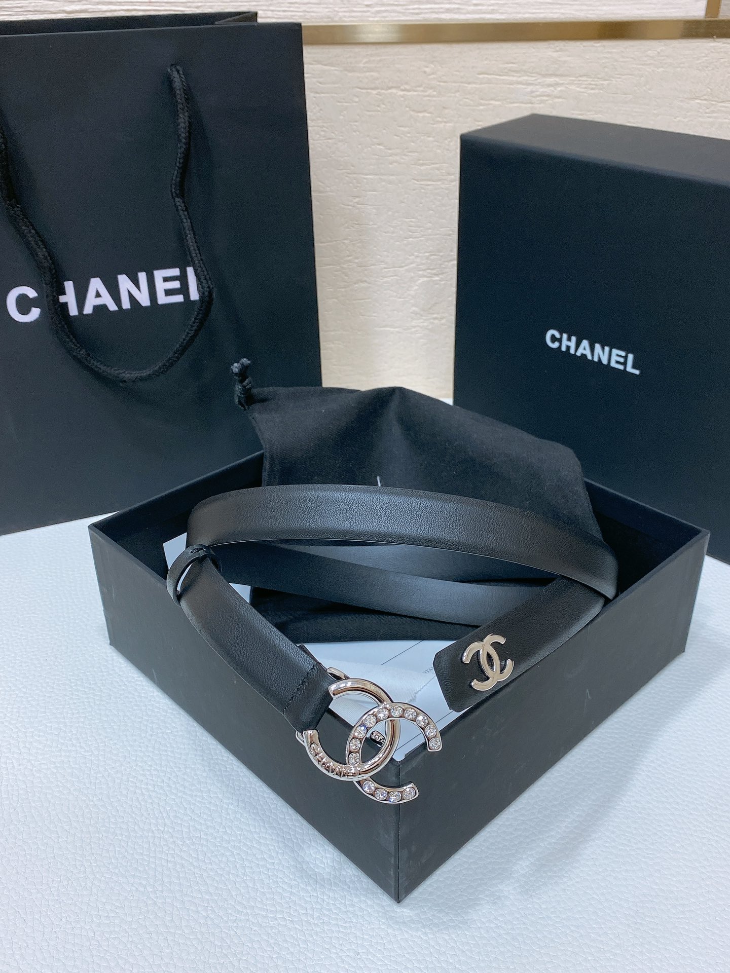 chanel24c水钻字母logo搭扣进口胎牛皮腰带手感柔软2.0cm精品