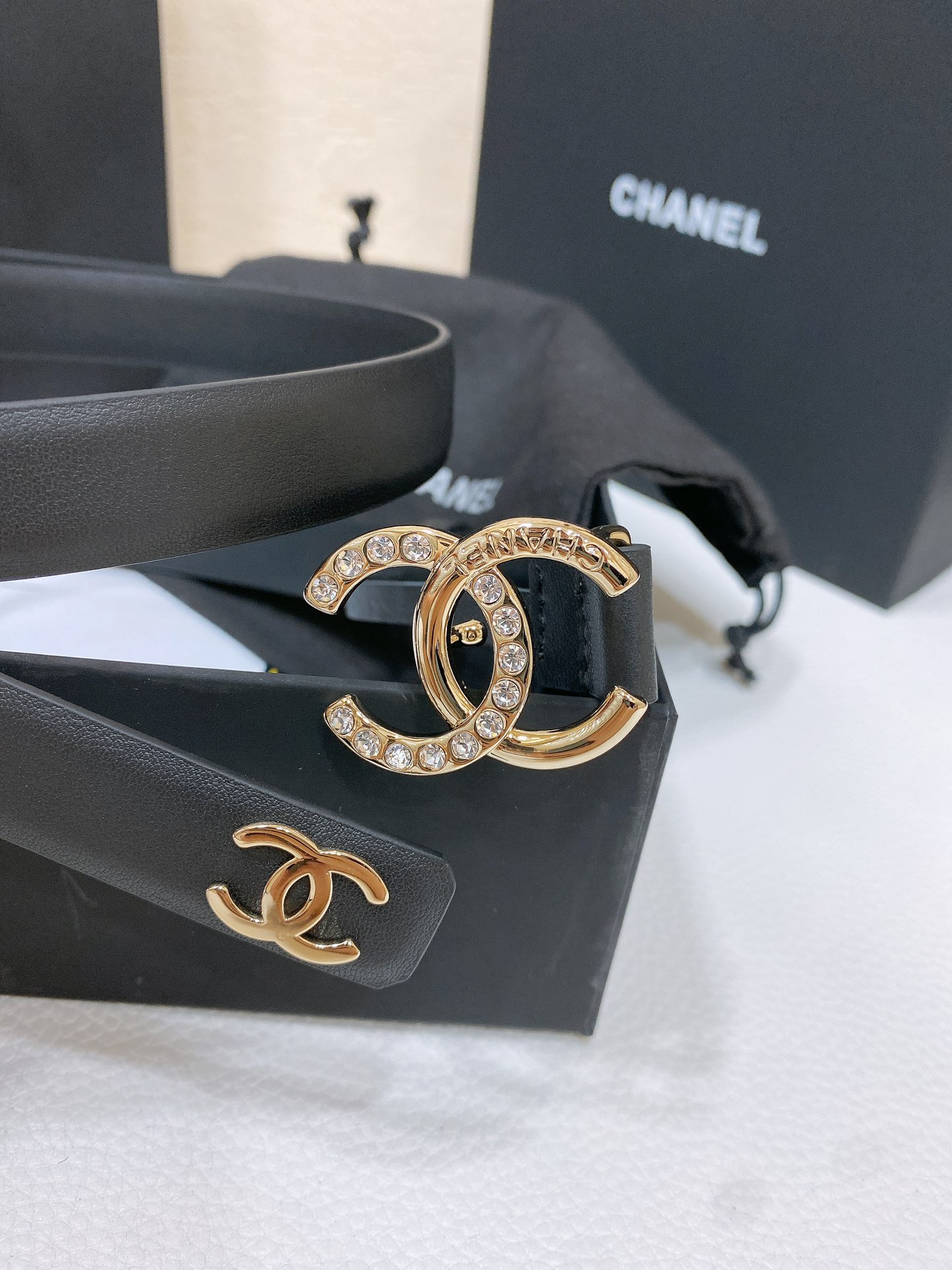 chanel24c水钻字母logo搭扣进口胎牛皮腰带手感柔软2.0cm精品