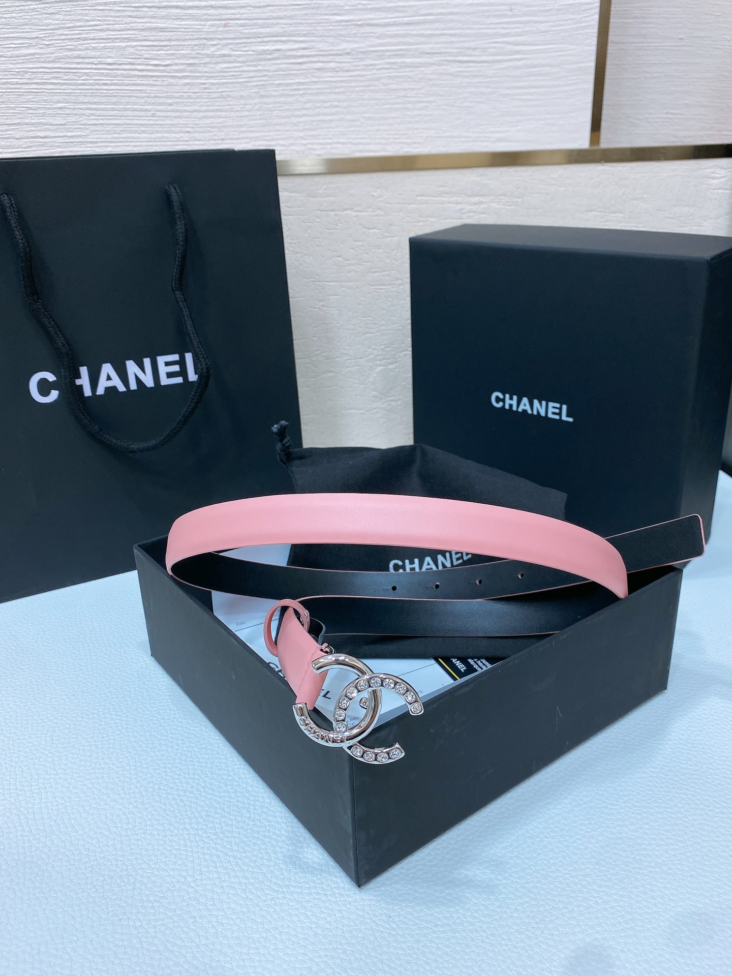 chanel24c水钻字母logo搭扣进口胎牛皮腰带手感柔软2.0cm精品