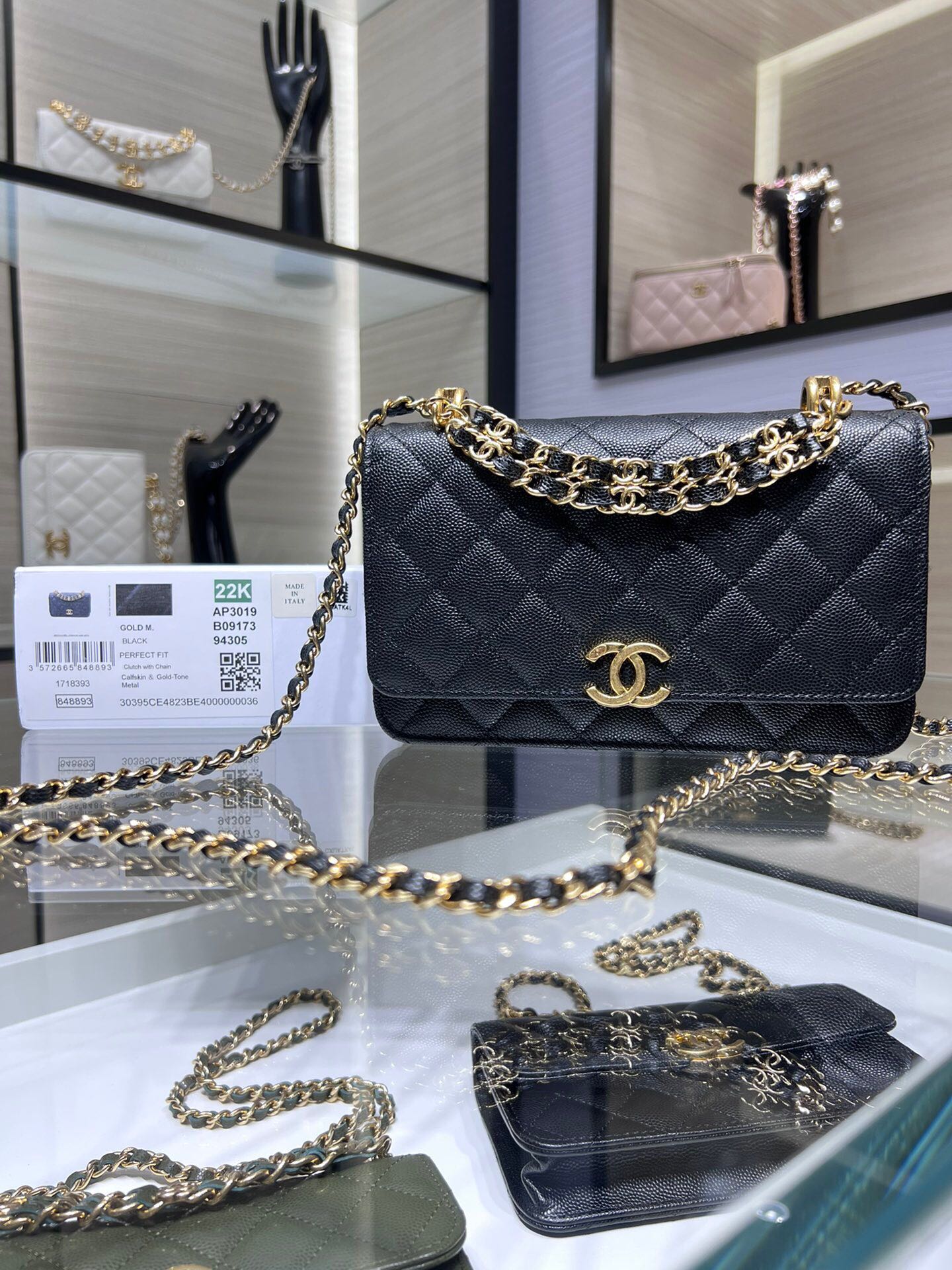 Ohanel 22K nuevo producto doble cadena WOC caviar hardware antiguo se puede llevar y cruzado AY tamaño 19cm 064