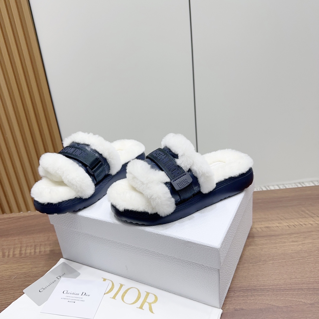 Dior Shoes Slippers Genuine Leather Wool