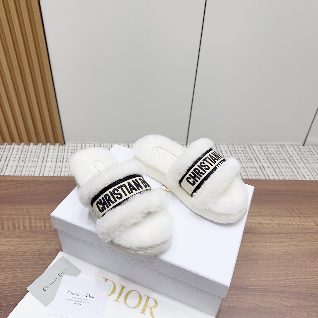 Dior Shoes Slippers Genuine Leather Wool