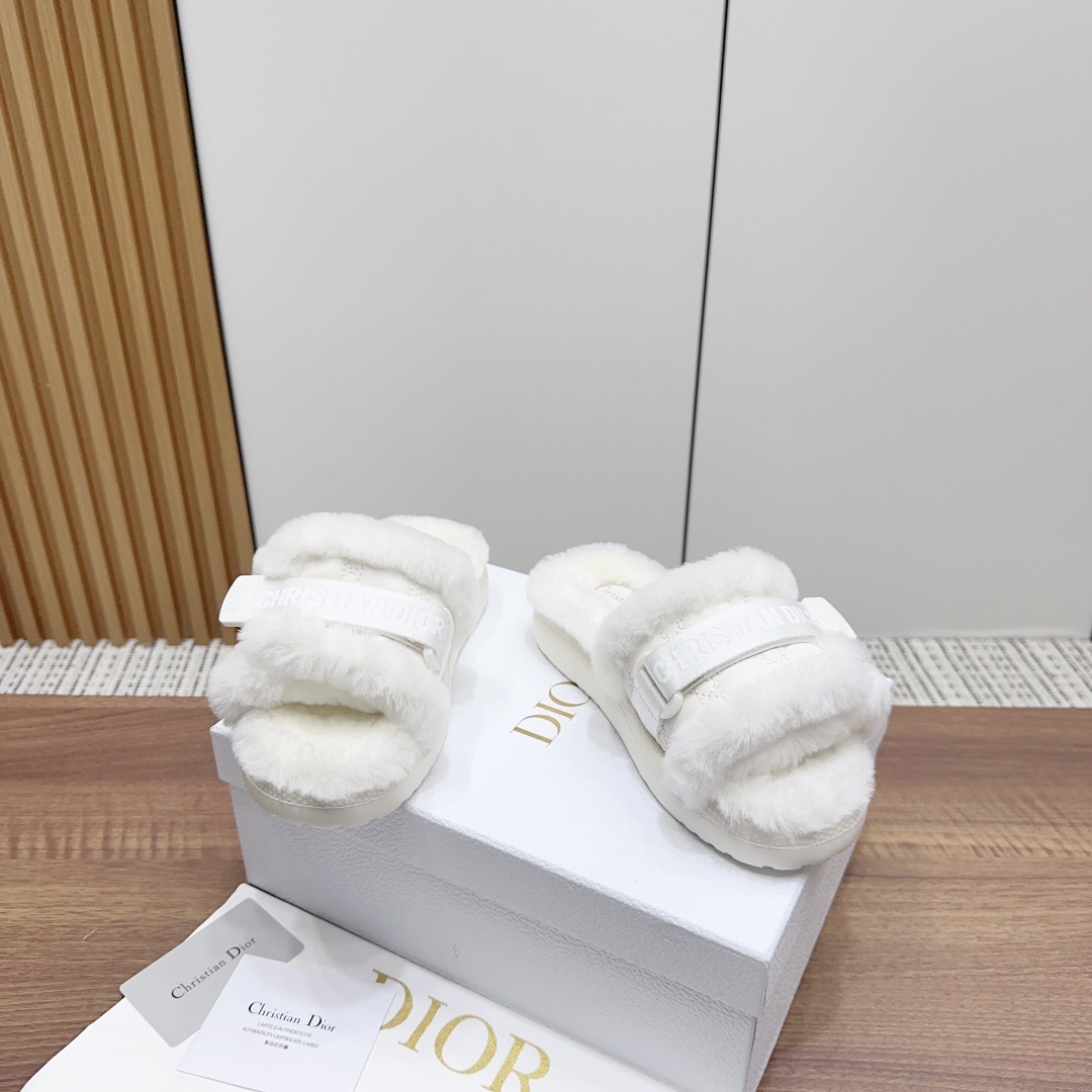 Dior Shoes Slippers Genuine Leather Wool