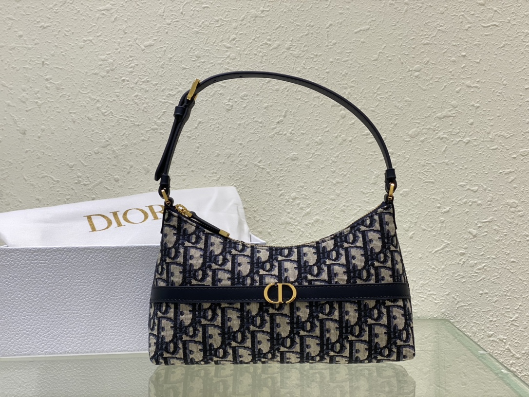 Dior 30 Montaigne Mini Schoudertas Oblique Blauw, 23 cm