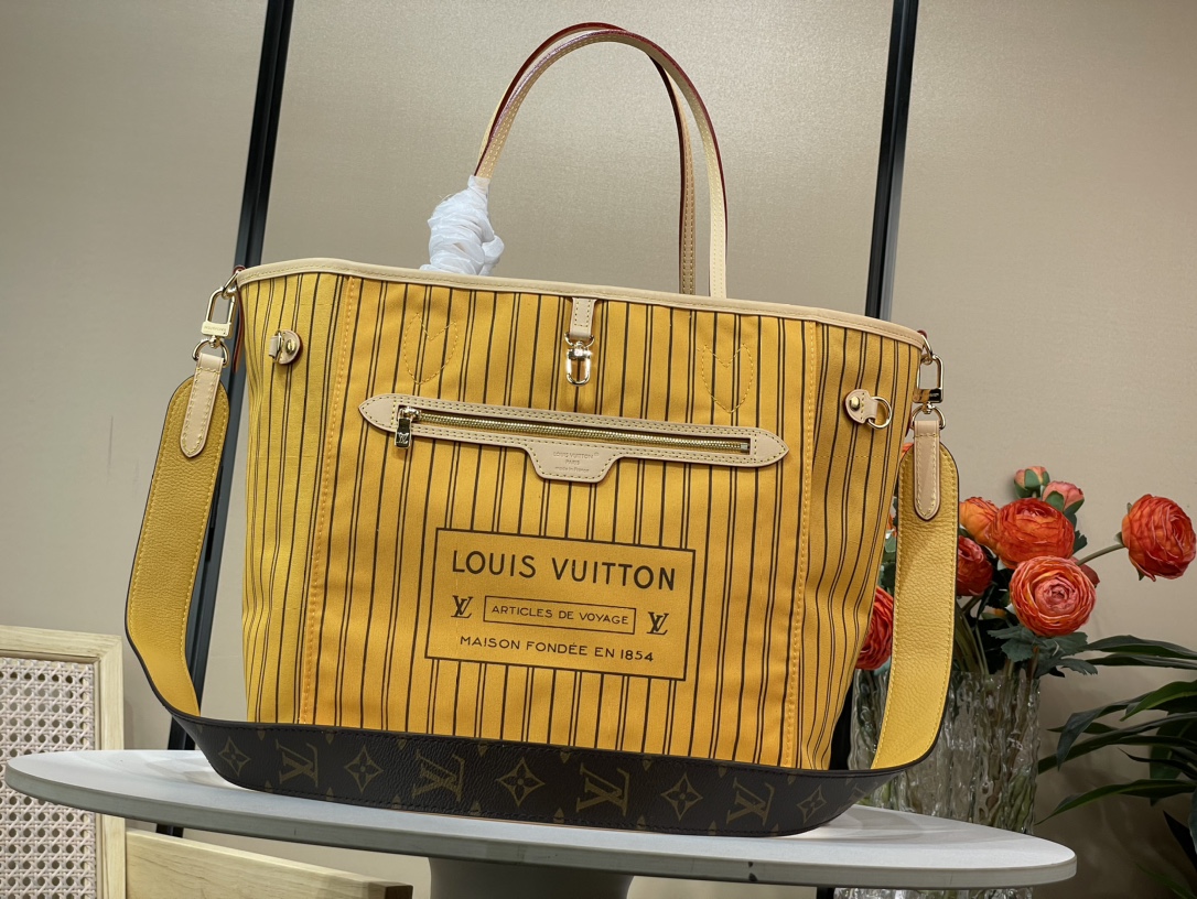 Louis Vuitton LV Neverfull Sacs À Main Rouge Jaune Monogram Canvas Toile Tissu 1947 M12257