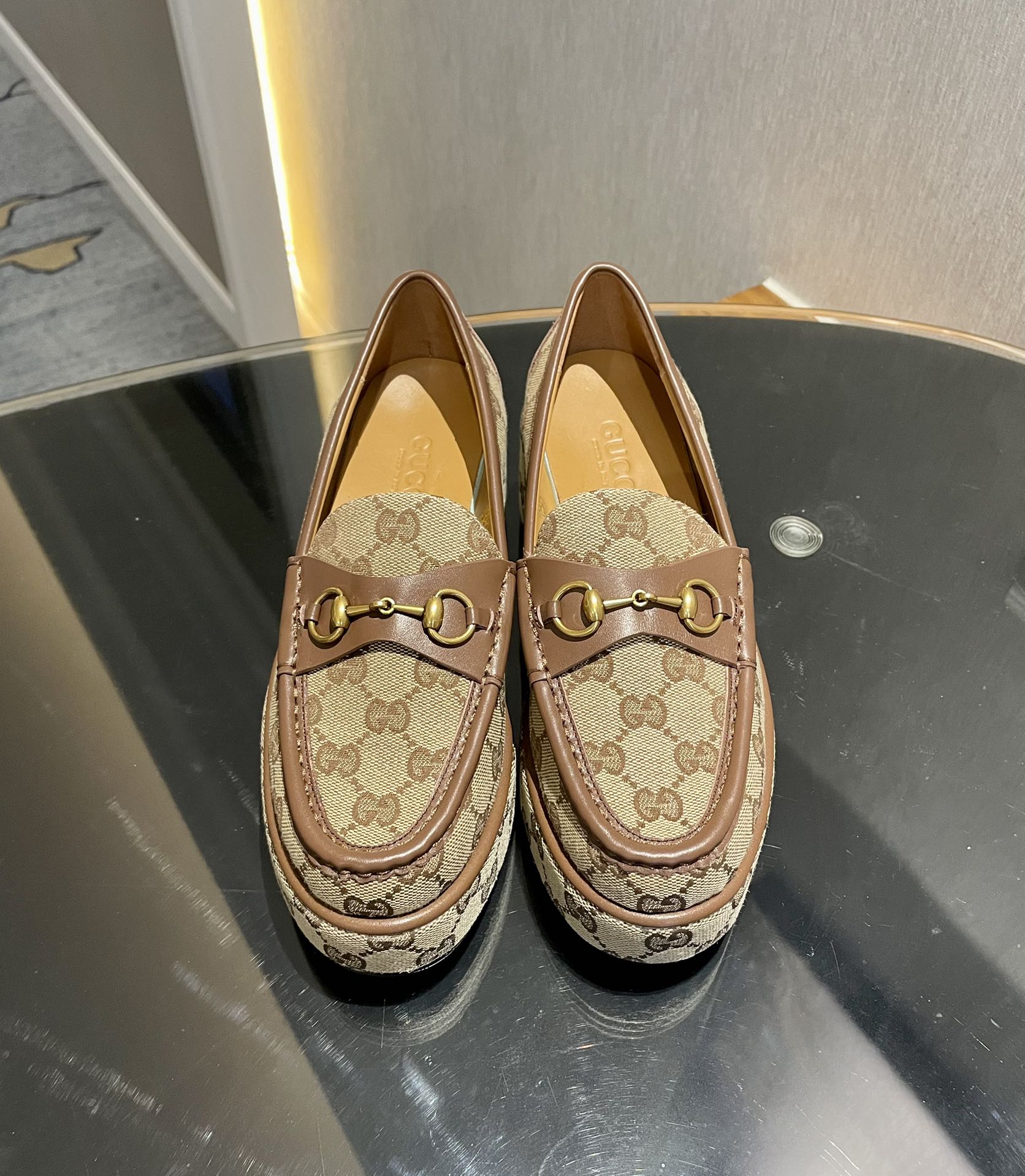 GUCCI red-green web platform loafers 2024 Fall/Winter new style replica-grade open-edge beads + silk calfskin
