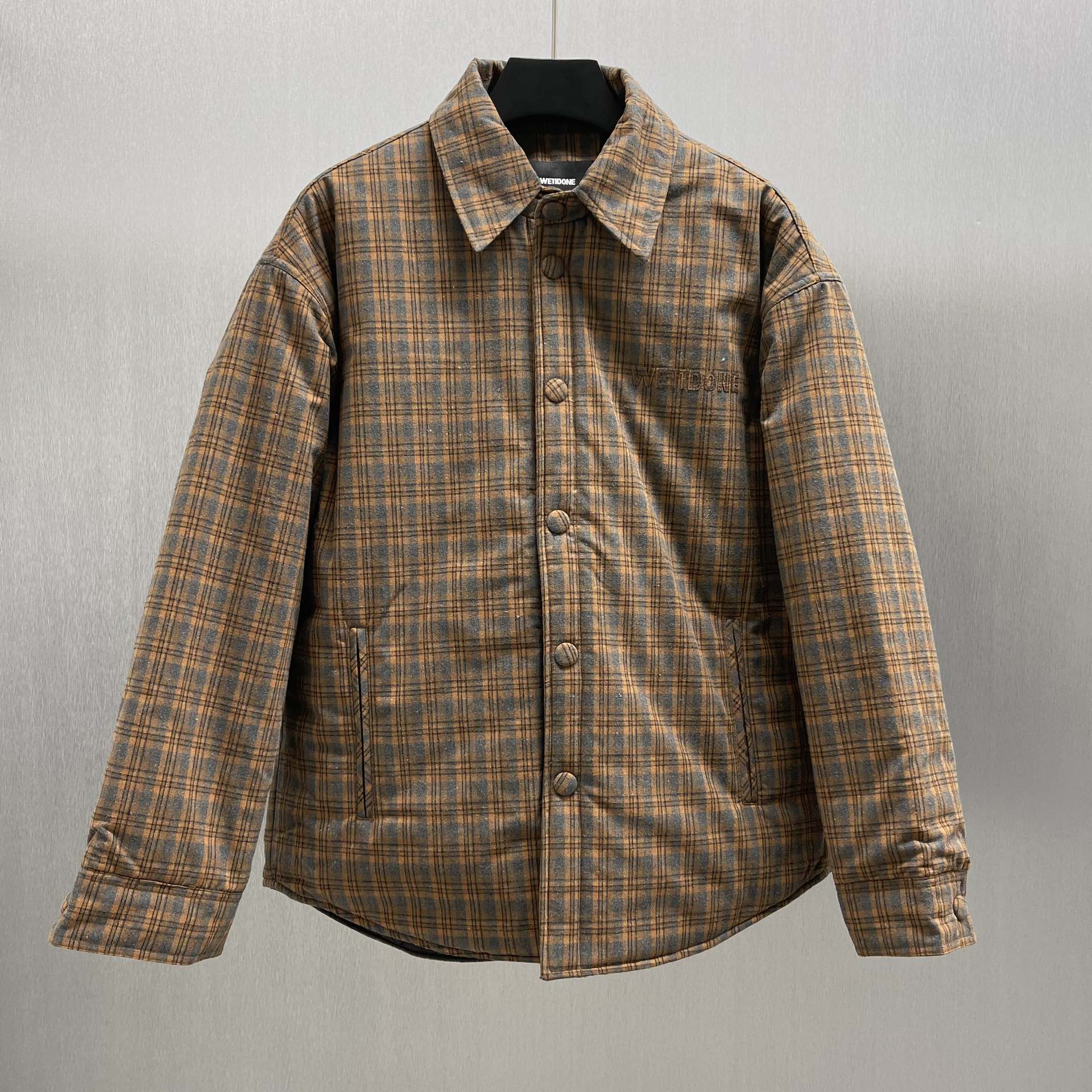 🧧WE11*ONE 2024 FW Chaqueta acolchada de manga larga con cuello solapa y estampado de cuadros, tallas: S-XL. …