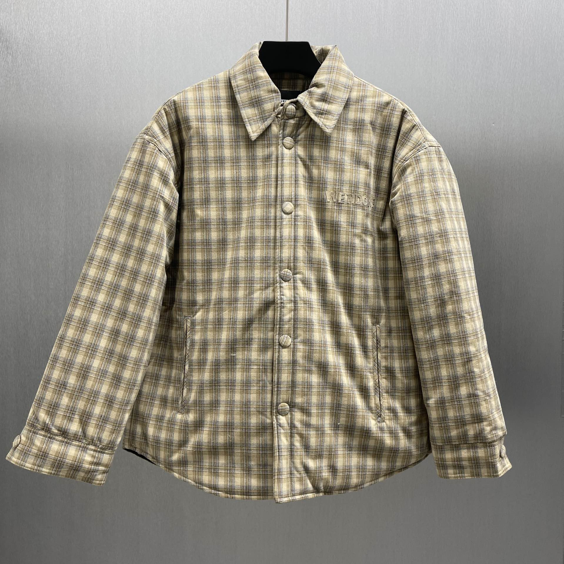 🧧WE11*ONE 2024 FW Chaqueta acolchada de manga larga con cuello solapa y estampado de cuadros, tallas: S-XL. …