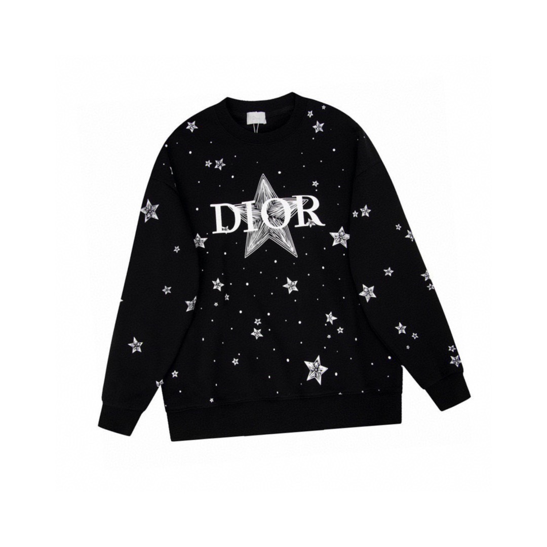 迪奥/Dior 秋冬新款 五角星字母印花满天星钻圆领卫衣