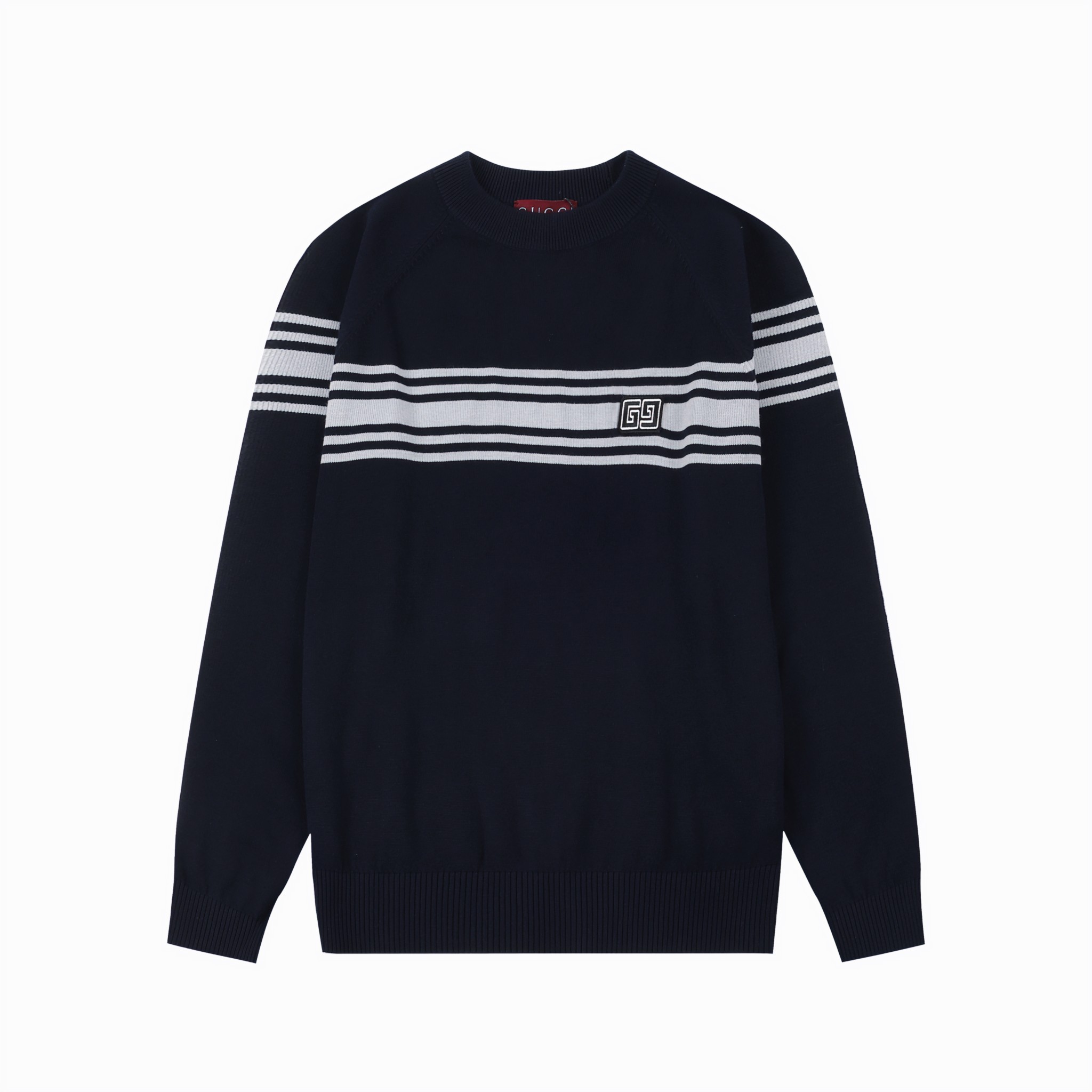 GUCC古*2024AW suéter de otoño/invierno nuevo, diseño de rayas de contraste, con insignia bordada doble G, detalles perfe…