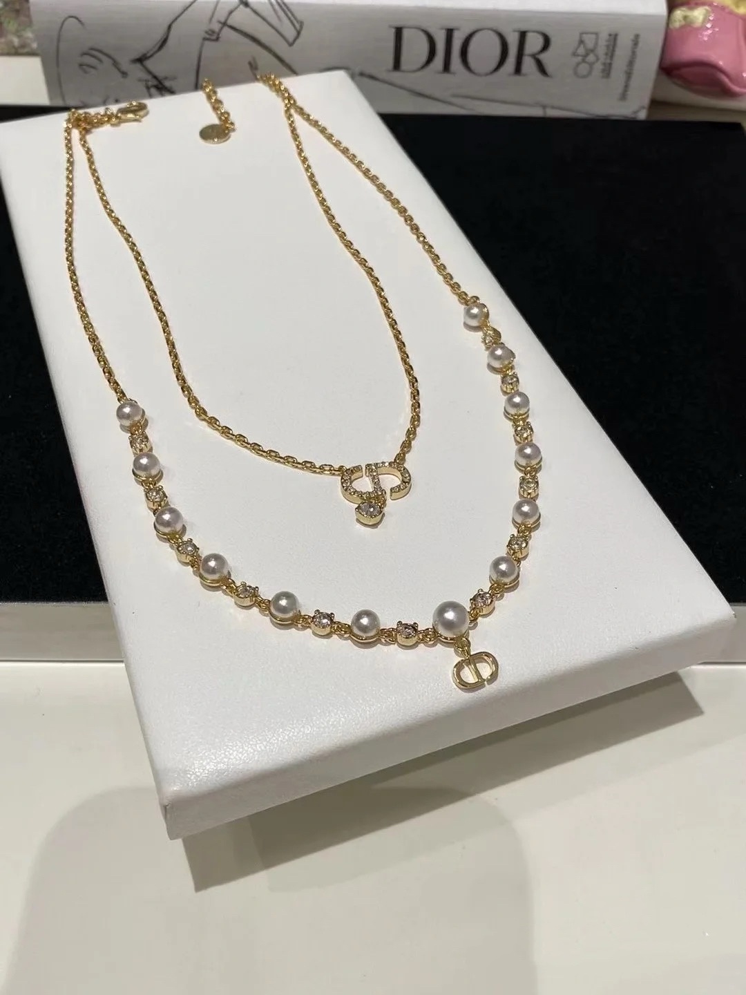 Dior Double-Strand Necklace with Crystal and Pearl CD Pendant - Comprehensive 3