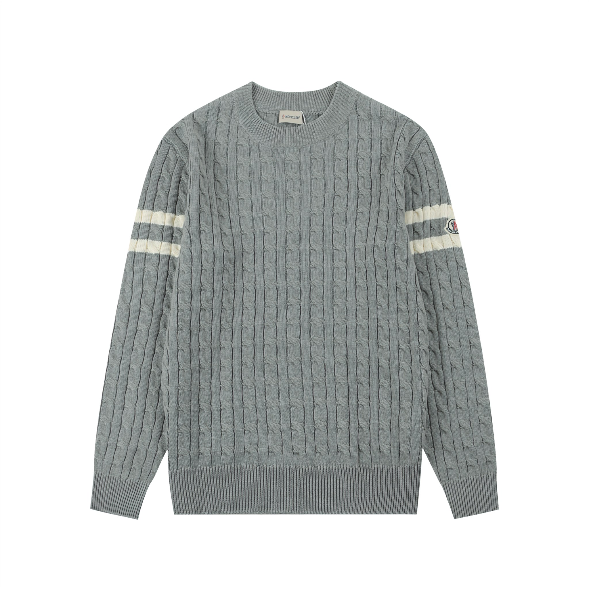 *Suéter nuevo de otoño-invierno 2024AW, diseño de tejido trenzado, mangas con rayas de contraste, con logotipo como ado…