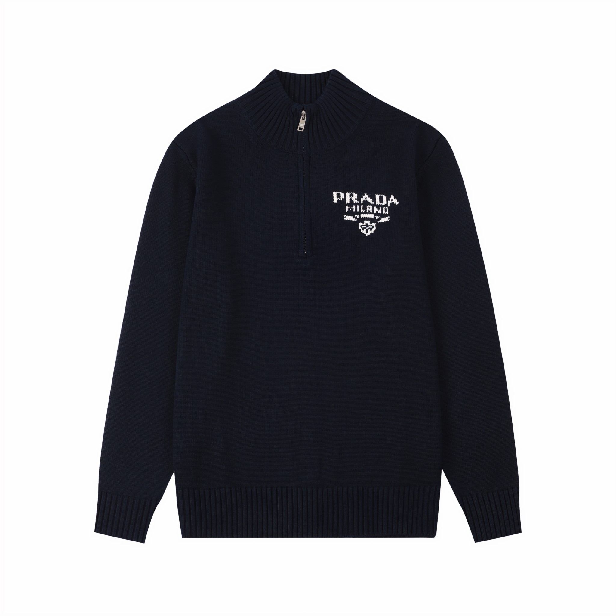 PRAD*2024AW nuevo suéter de otoño e invierno. Suéter de punto grueso con cremallera en la mitad del pecho con cuello al…