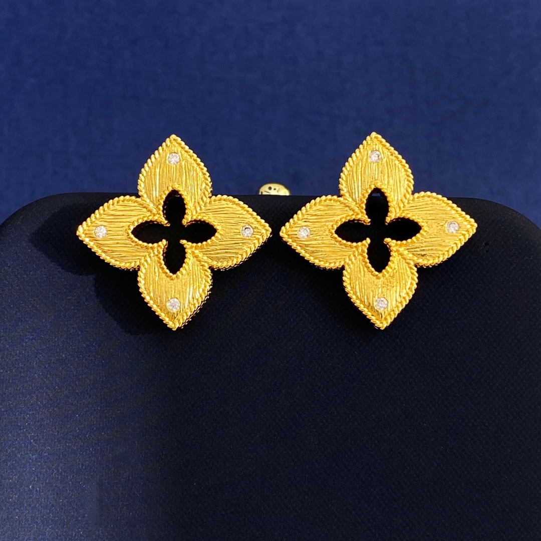 Roberto Coin Venetian Princess earrings Yellow gold with clear diamond accents Large