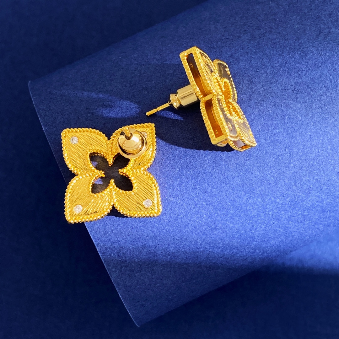 Roberto Coin Venetian Princess earrings Yellow gold with clear diamond accents Large