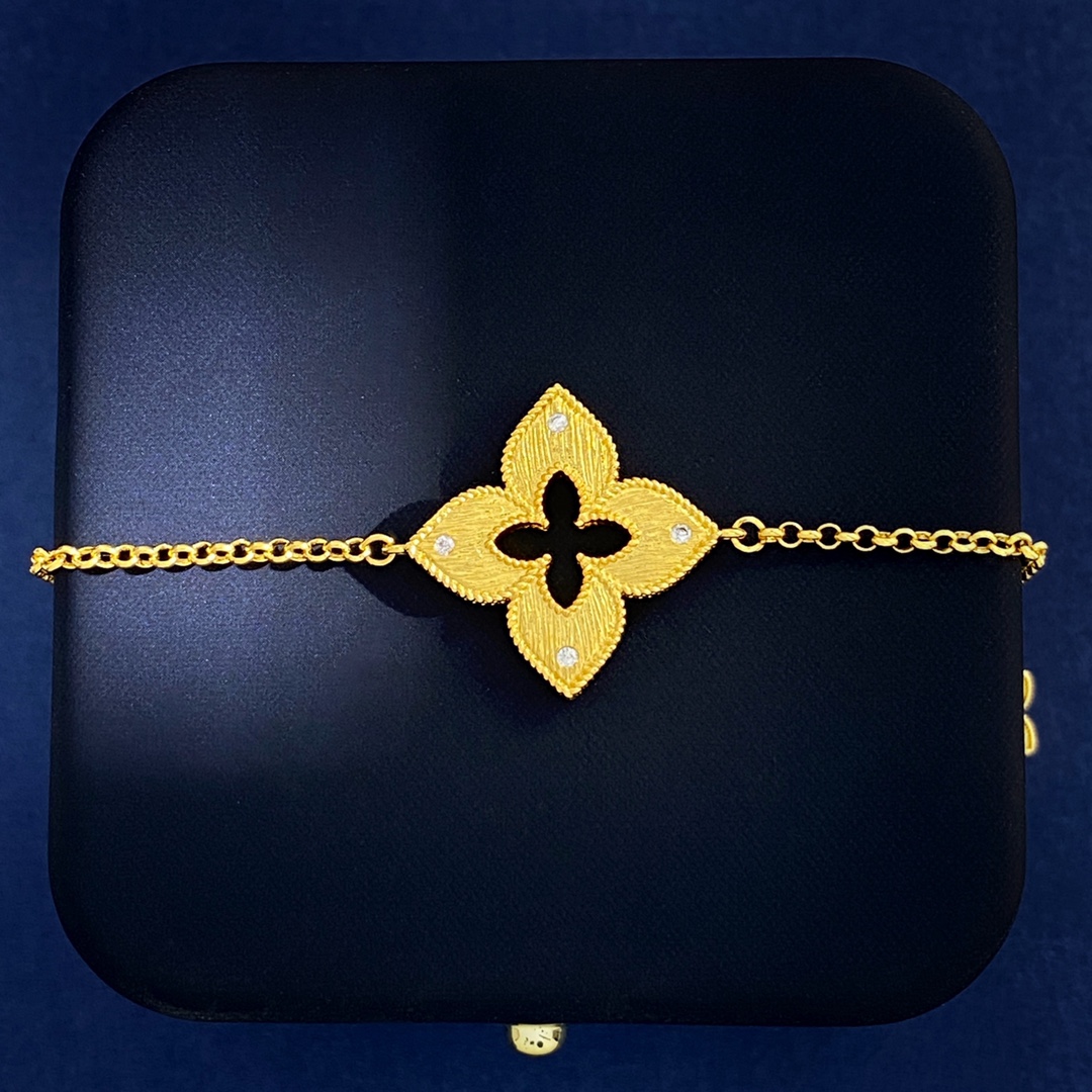 Bracelet Roberto Coin Venetian Princess Or jaune avec accents de diamants clairs 18 cm