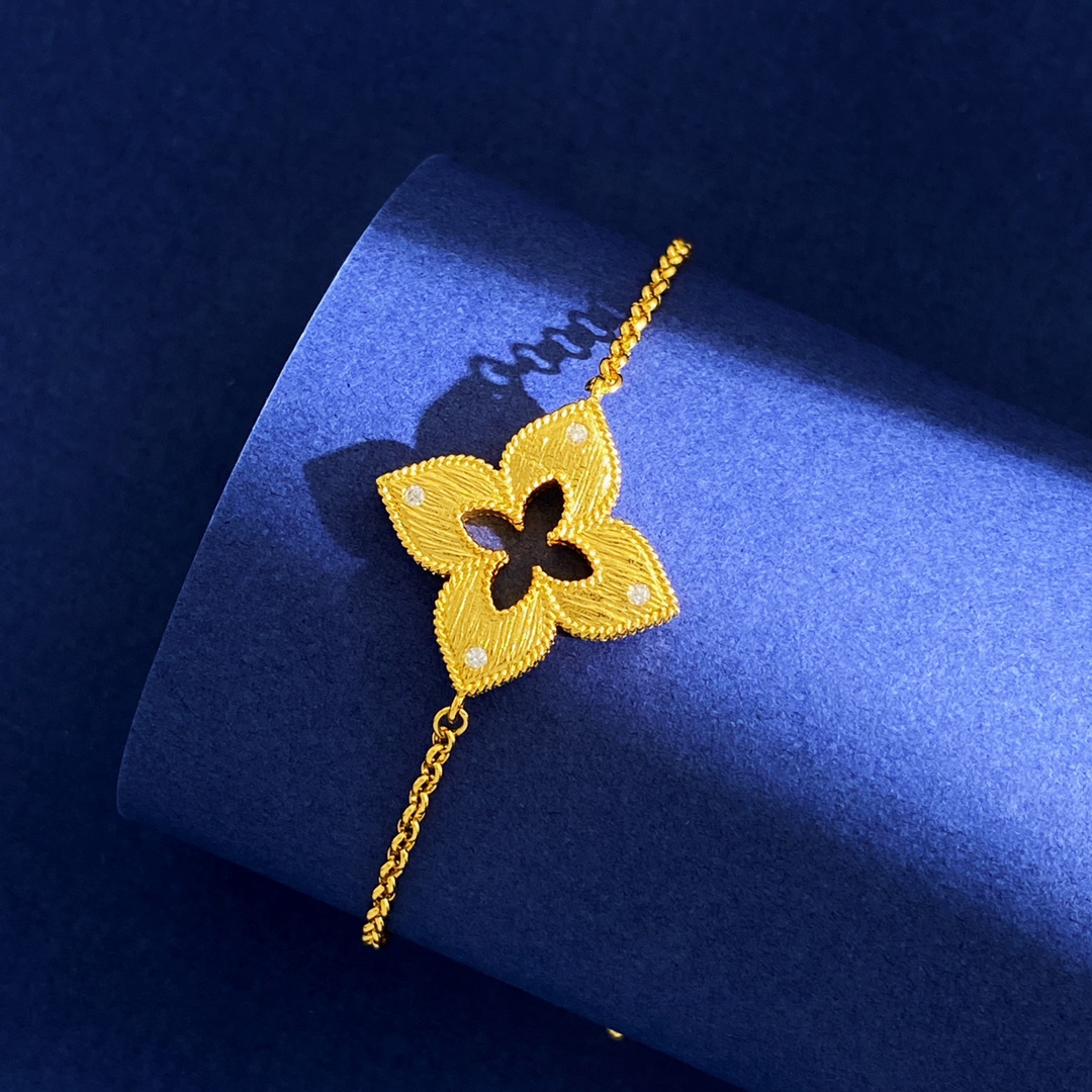 Bracelet Roberto Coin Venetian Princess Or jaune avec accents de diamants clairs 18 cm