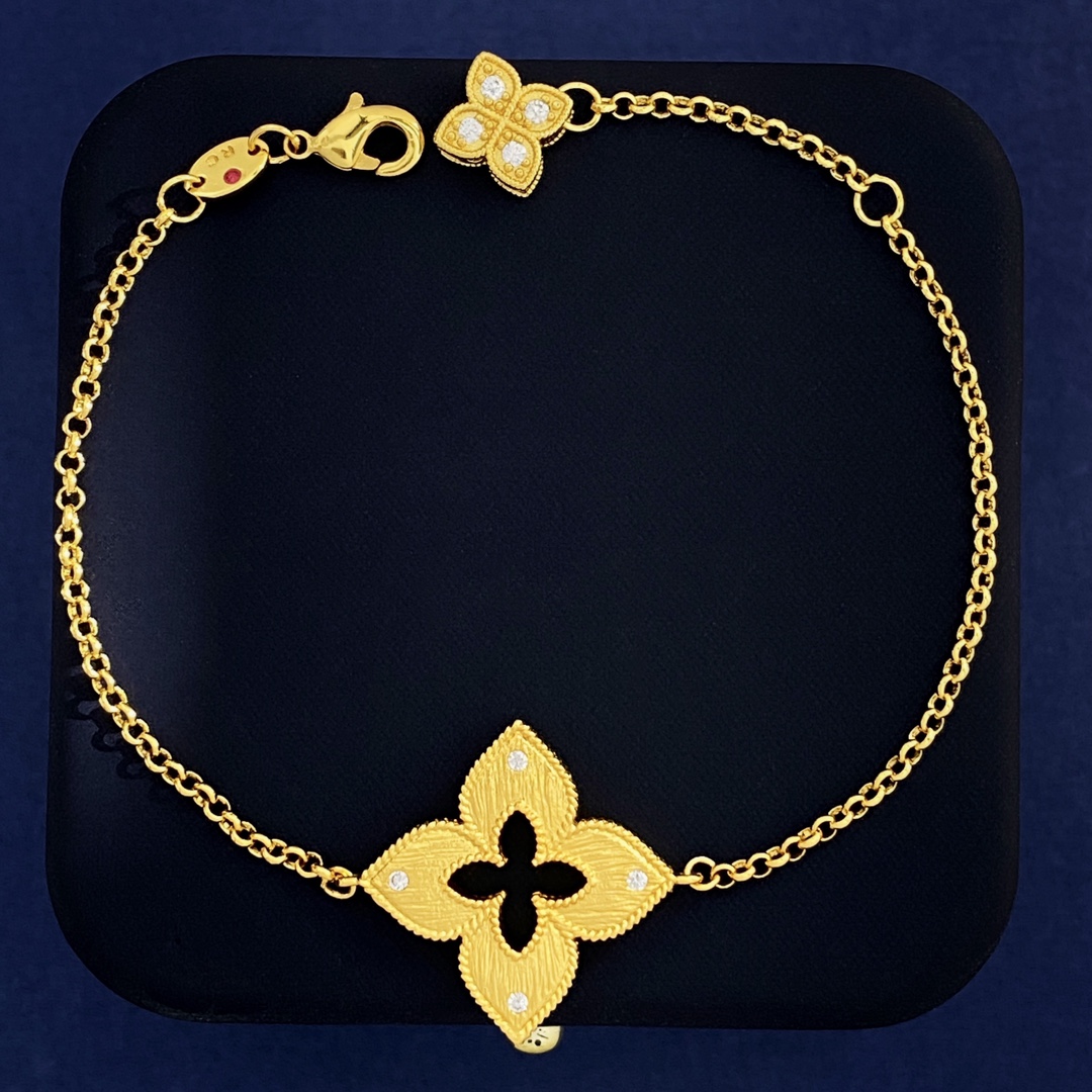 Roberto Coin Venetian Princess bracelet Yellow gold with clear diamond accents 18cm