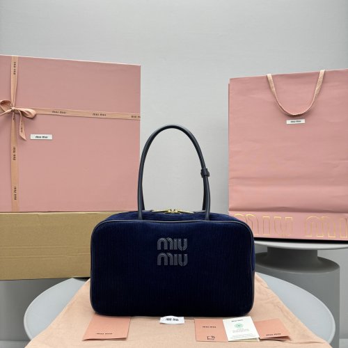 Miu Miu Corduroy Bowling Bag, Navy Blue, 35x12x22cm - Stylish Handbag 1 Miu Miu Corduroy Bowling Bag, Navy Blue, 35x12x22cm - Stylish Handbag