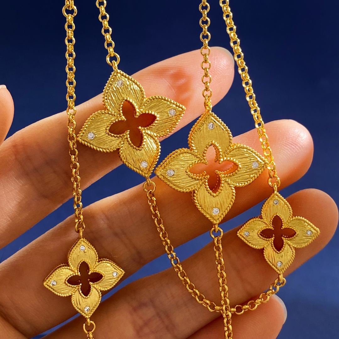 Roberto Coin Princess Flower necklace Yellow gold with diamond accents 85cm