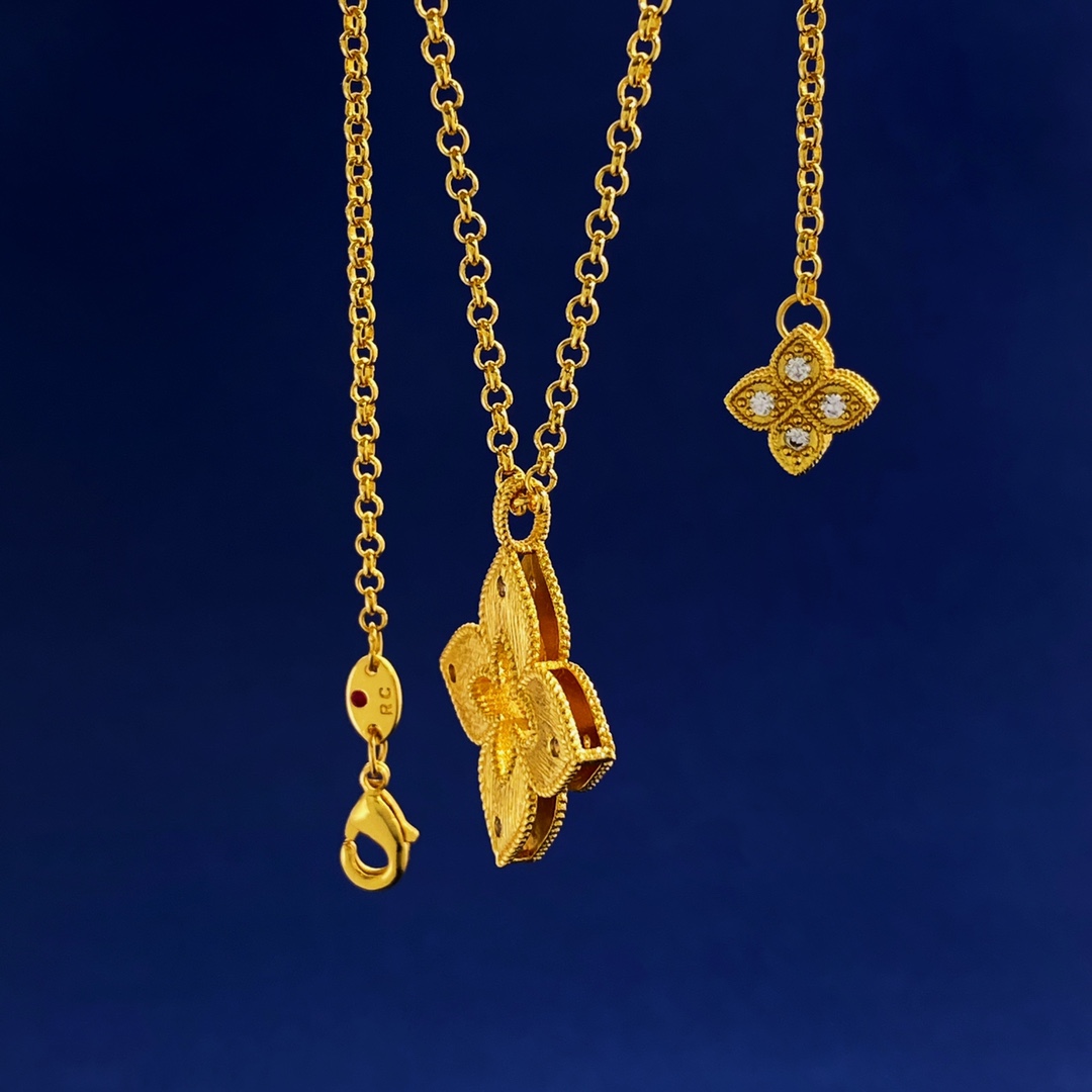 Roberto Coin Princess Flower necklace yellow gold with diamond accents 18 inch