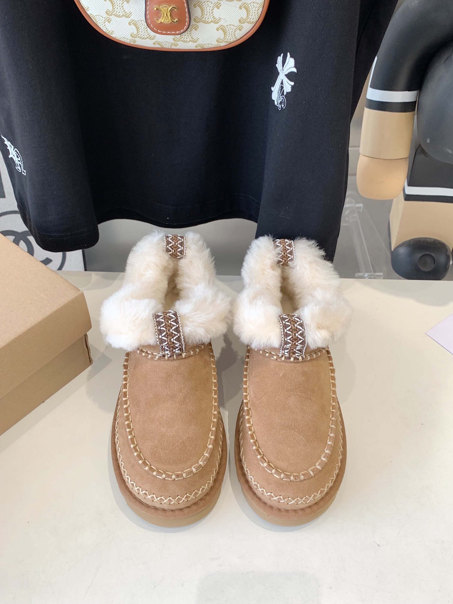 Replcia זול מסין
 UGG מגפיים מגפוני קצרות מגפוני שלג מארון Weave אוסף נפל/חורף אופנה