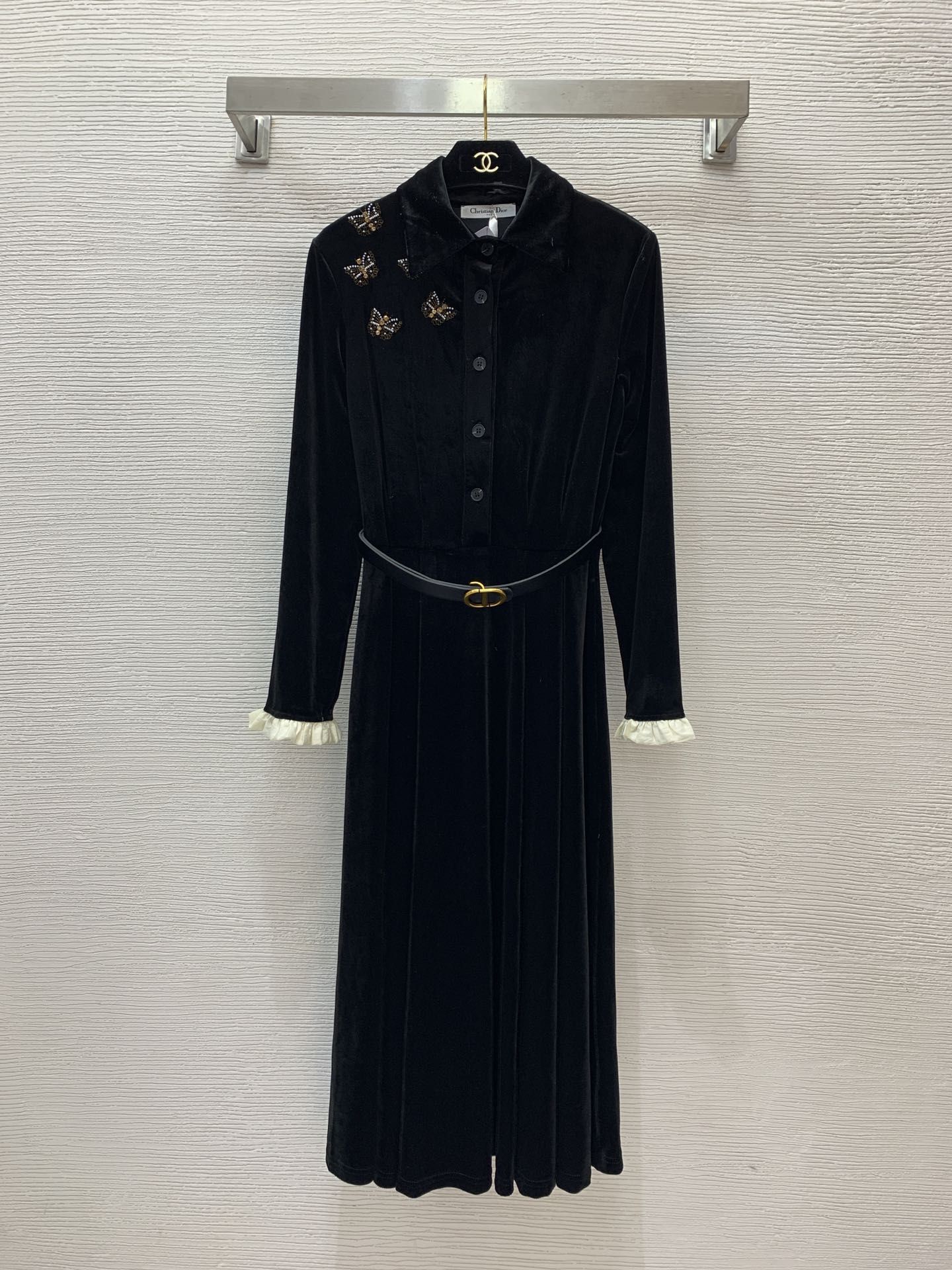 Dior Clothing Dresses Black Set With Diamonds Fall/Winter Collection Long Sleeve