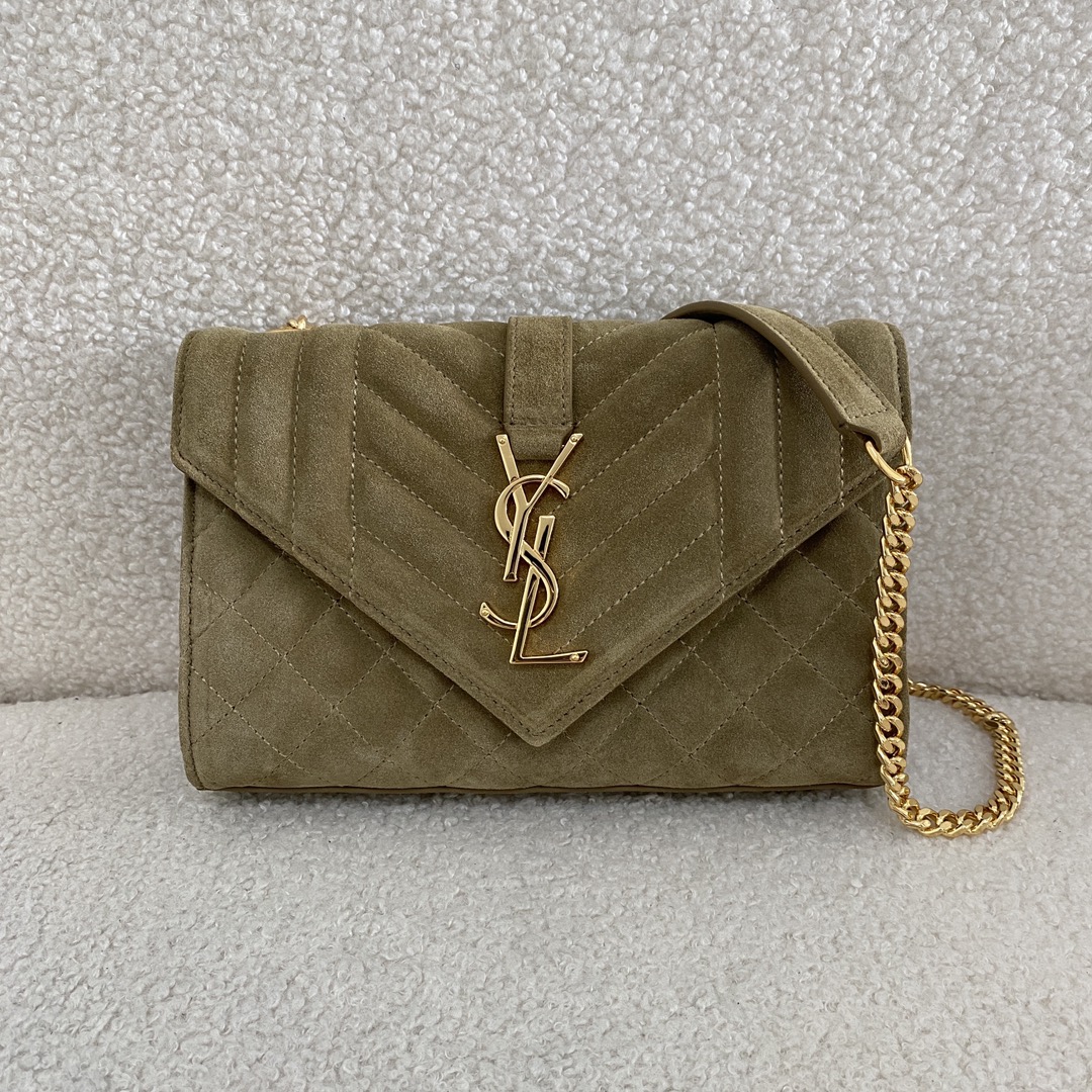 Yves Saint Laurent YSL Envelope Taschen Umhängetaschen  & Schultertaschen Grün Rindsleder Frost Ketten