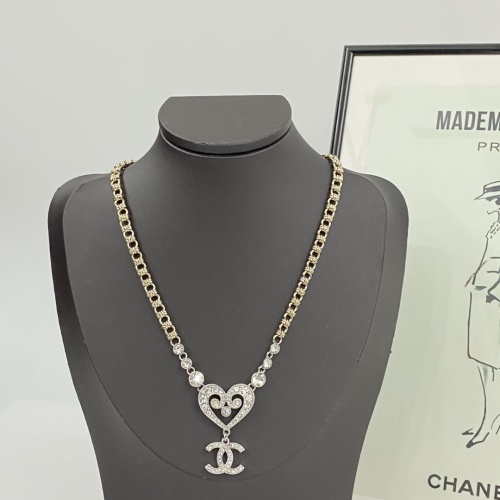 Chanel 23 Full Diamond Hollow Crystal Heart Necklace - Gold and Silver