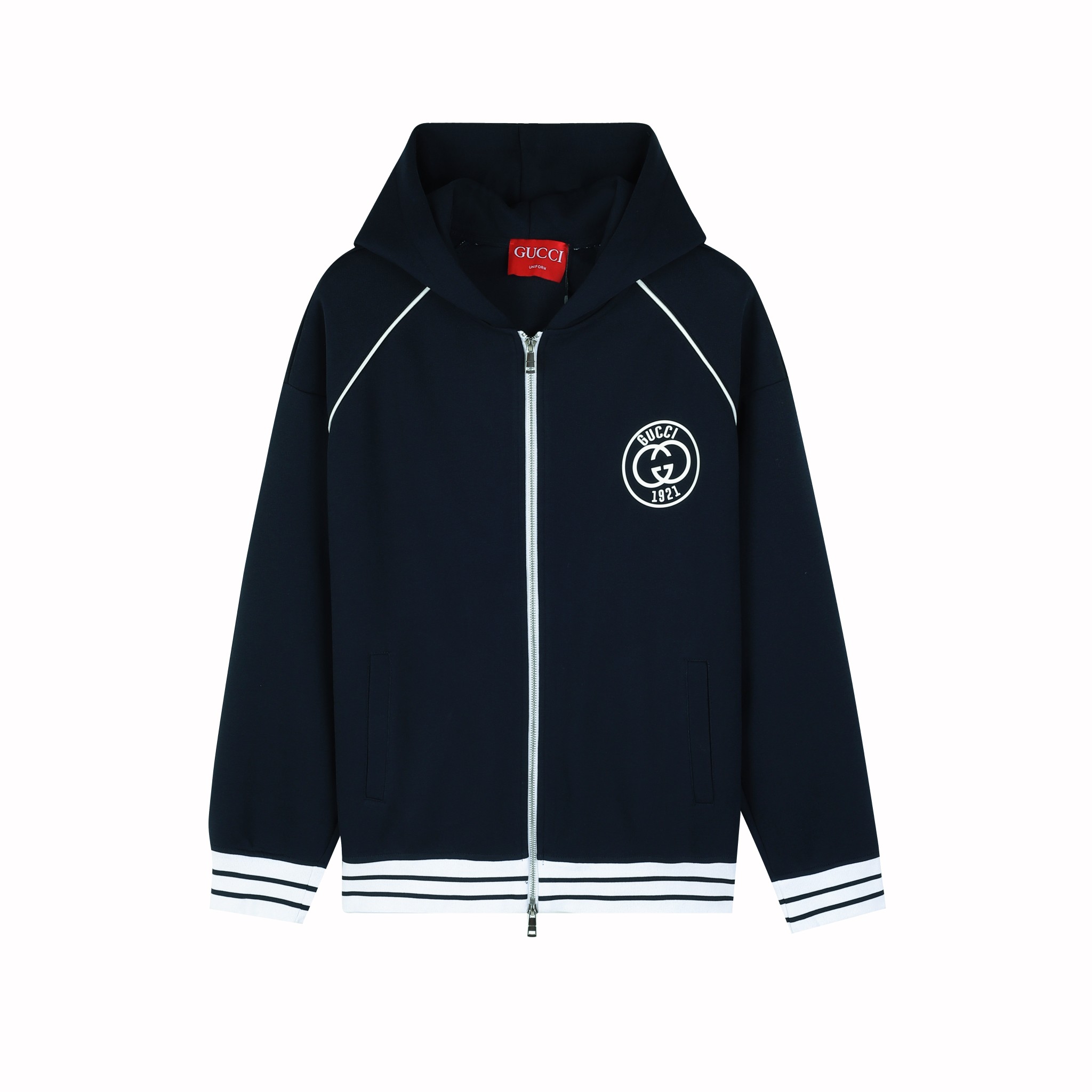 GUCC古*2024AW chaqueta con capucha nueva, proceso de estampado japonés de letras 3D doble G en silicona, puños y dobladi…