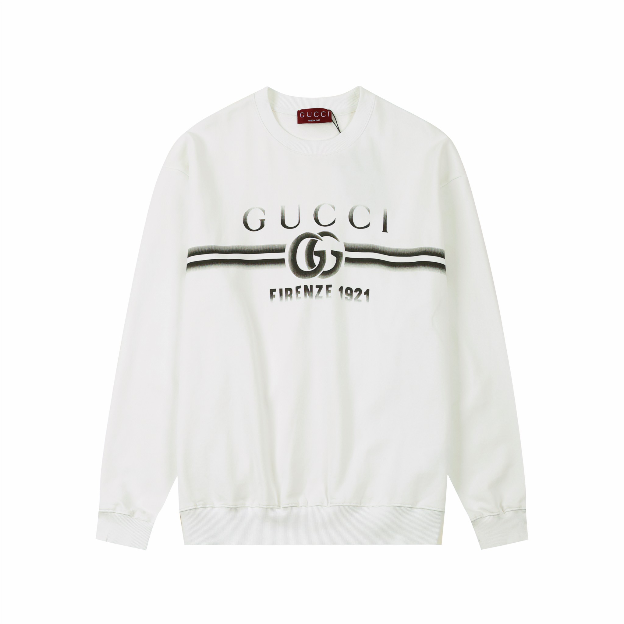 GUCC古*2024AW sudadera con cuello redondo nueva, proceso de estampado desgastado doble G Firenze 1921, corte OVER SIZE e…