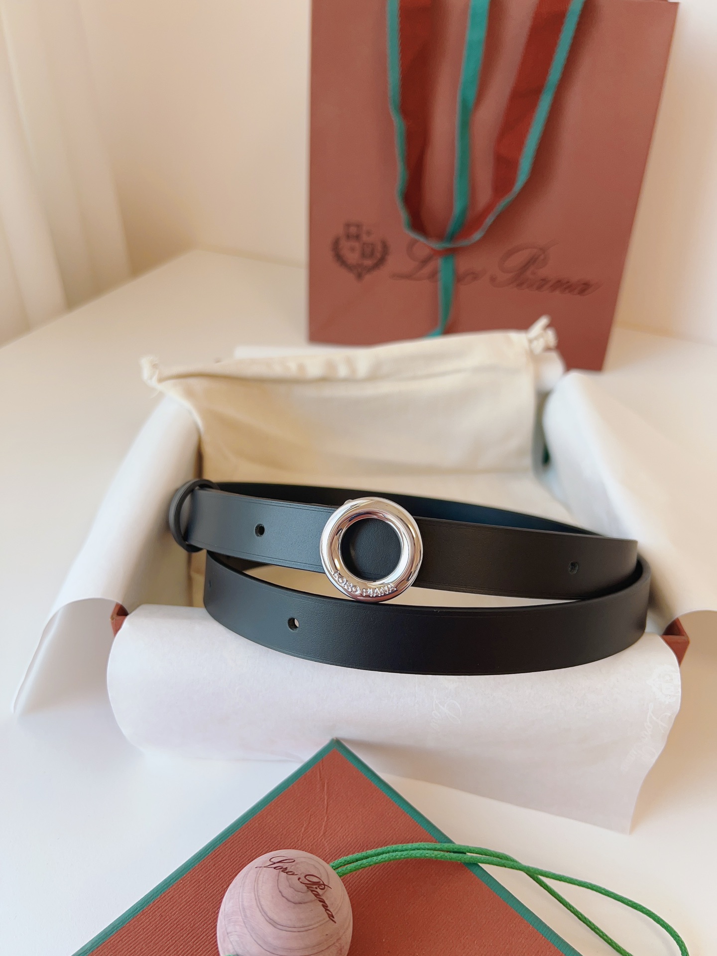 Loro Piana Men's Alsavel Leather Belt with Palladium Buckle, 2.0cm Width 3 i1728162090 9517 1