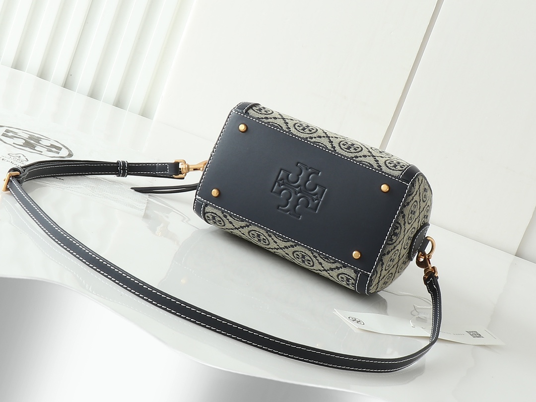 Tory Burch T Monogram Mini Jacquard Barrel Bag - Comprehensive 9