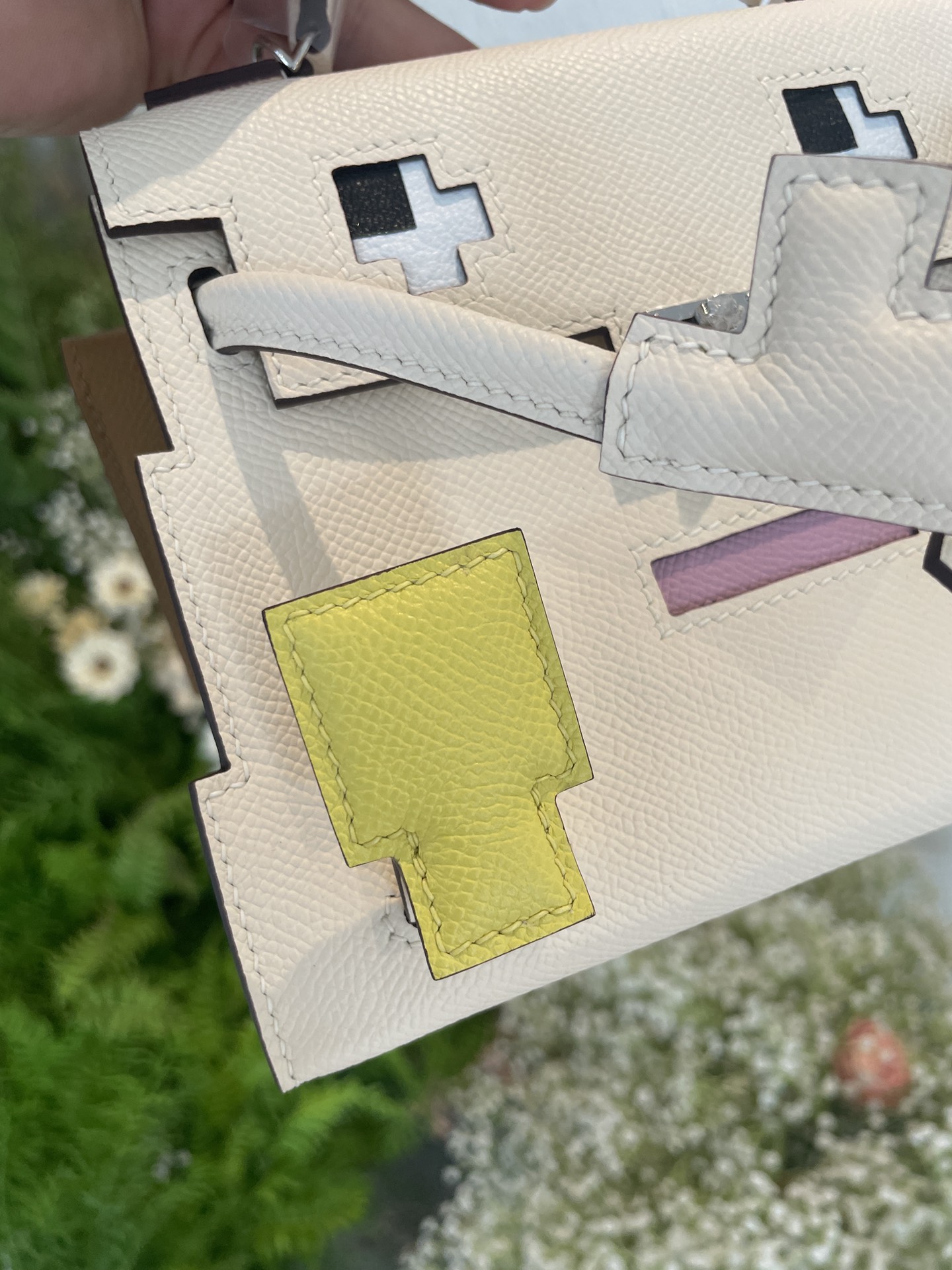 Hermès Mosaic doll bag, cream white in stock, real shot after customer order and delivery