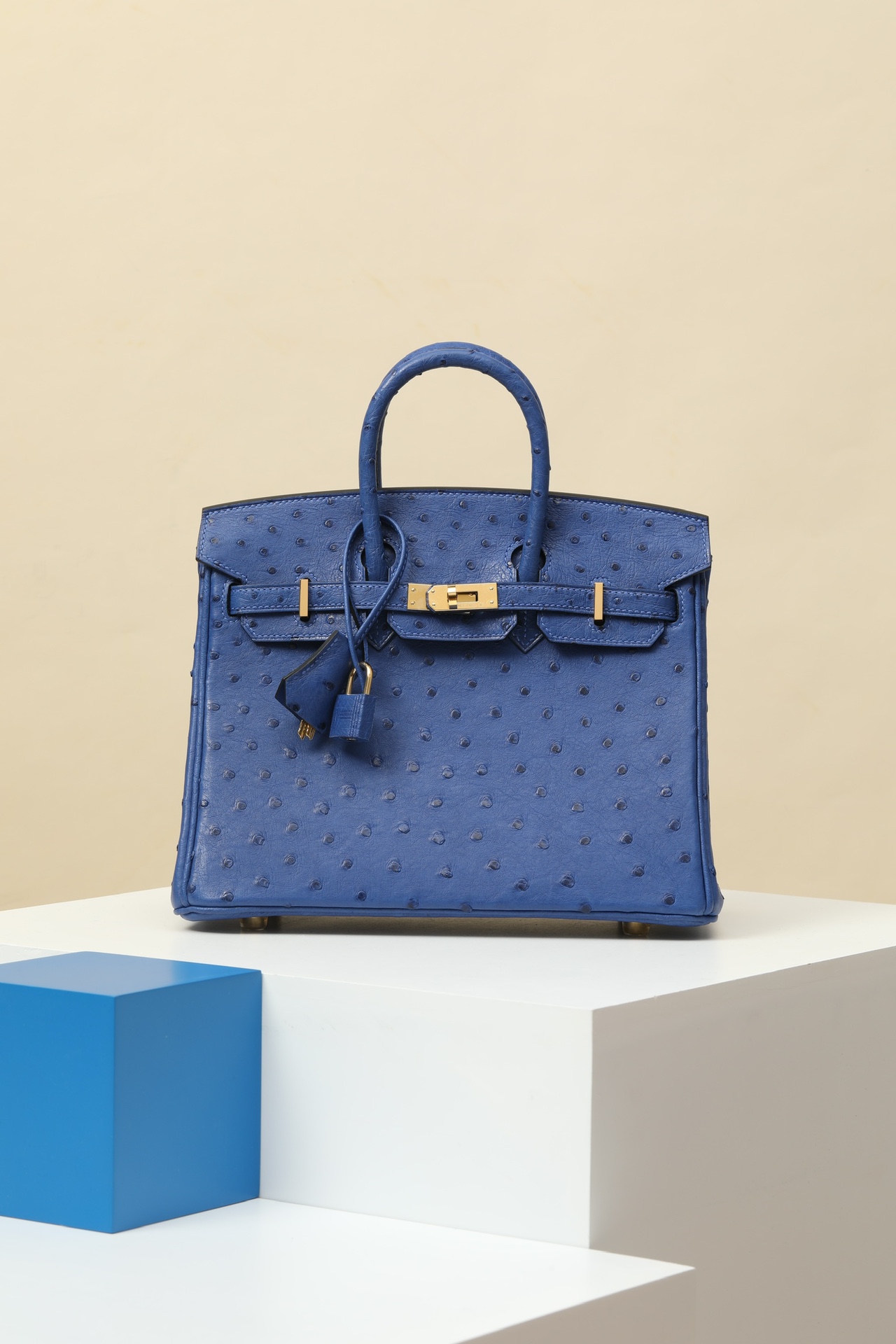 Hermes Birkin Bolsos de mano Azul Oro Piel de alpaca real