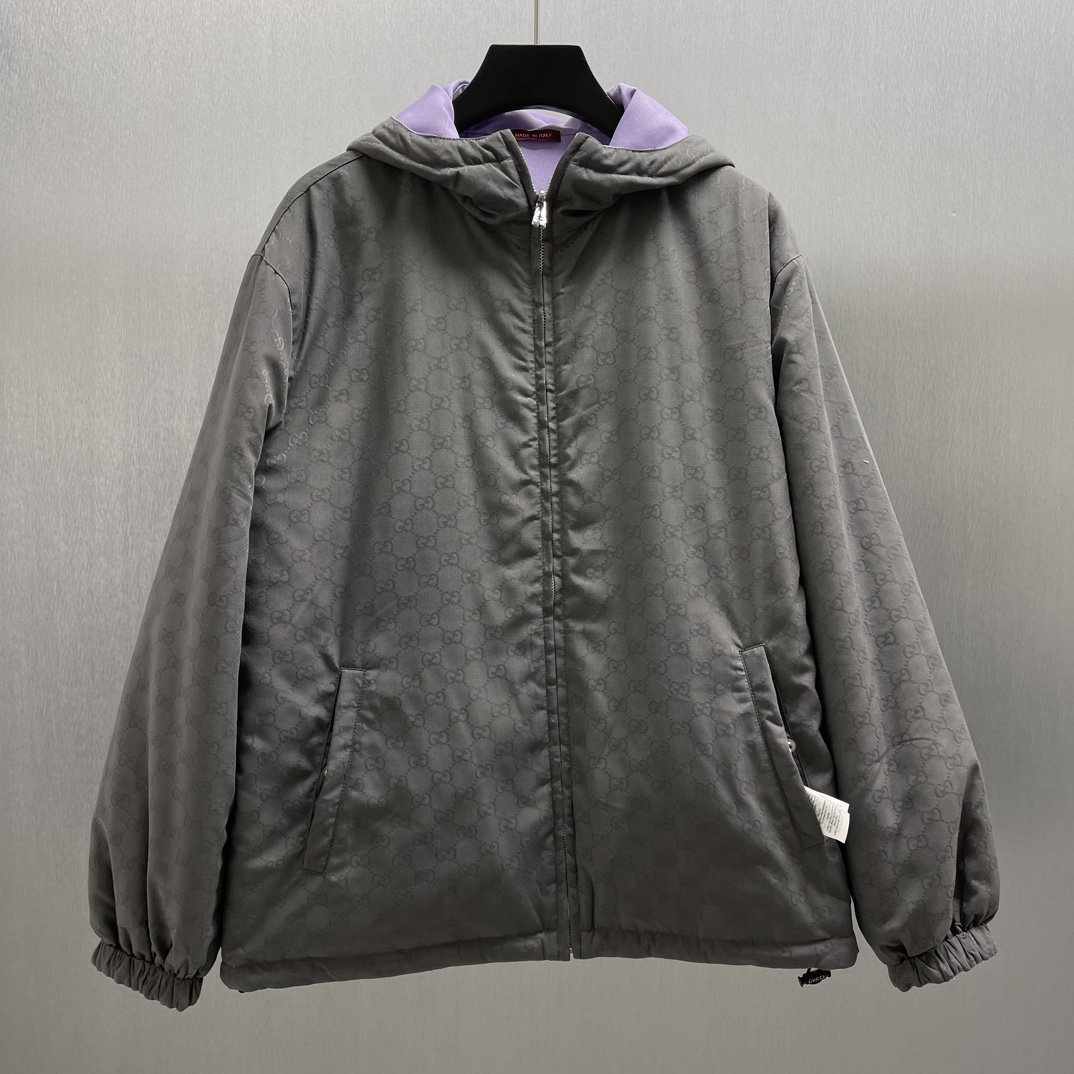 Gucci Clothing Coats & Jackets Grey Light Purple Embroidery Canvas Fabric Linen Nylon