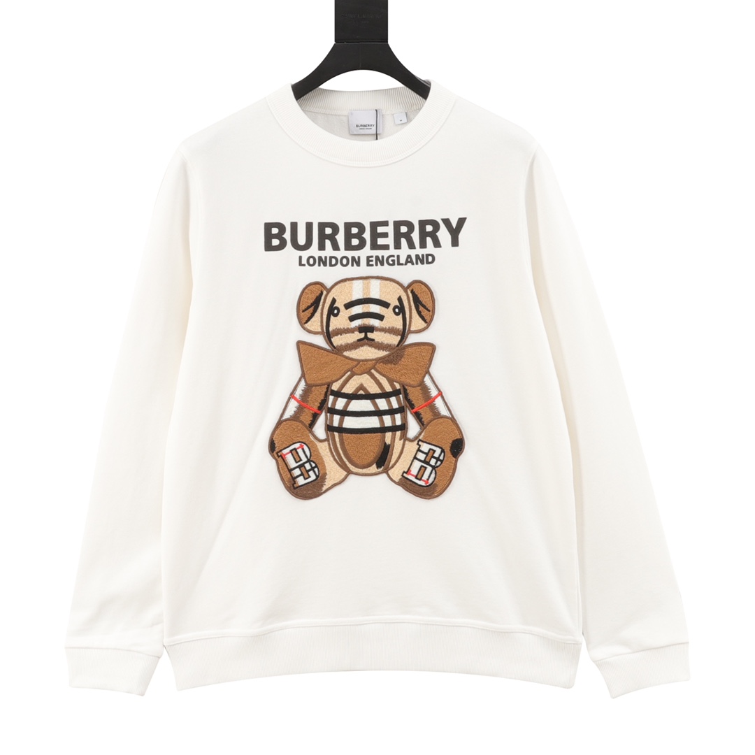 Burberry/Burberry Jersey con cuello redondo y osito de peluche bordado. Refrescante y limpia sudadera de algodón para p…