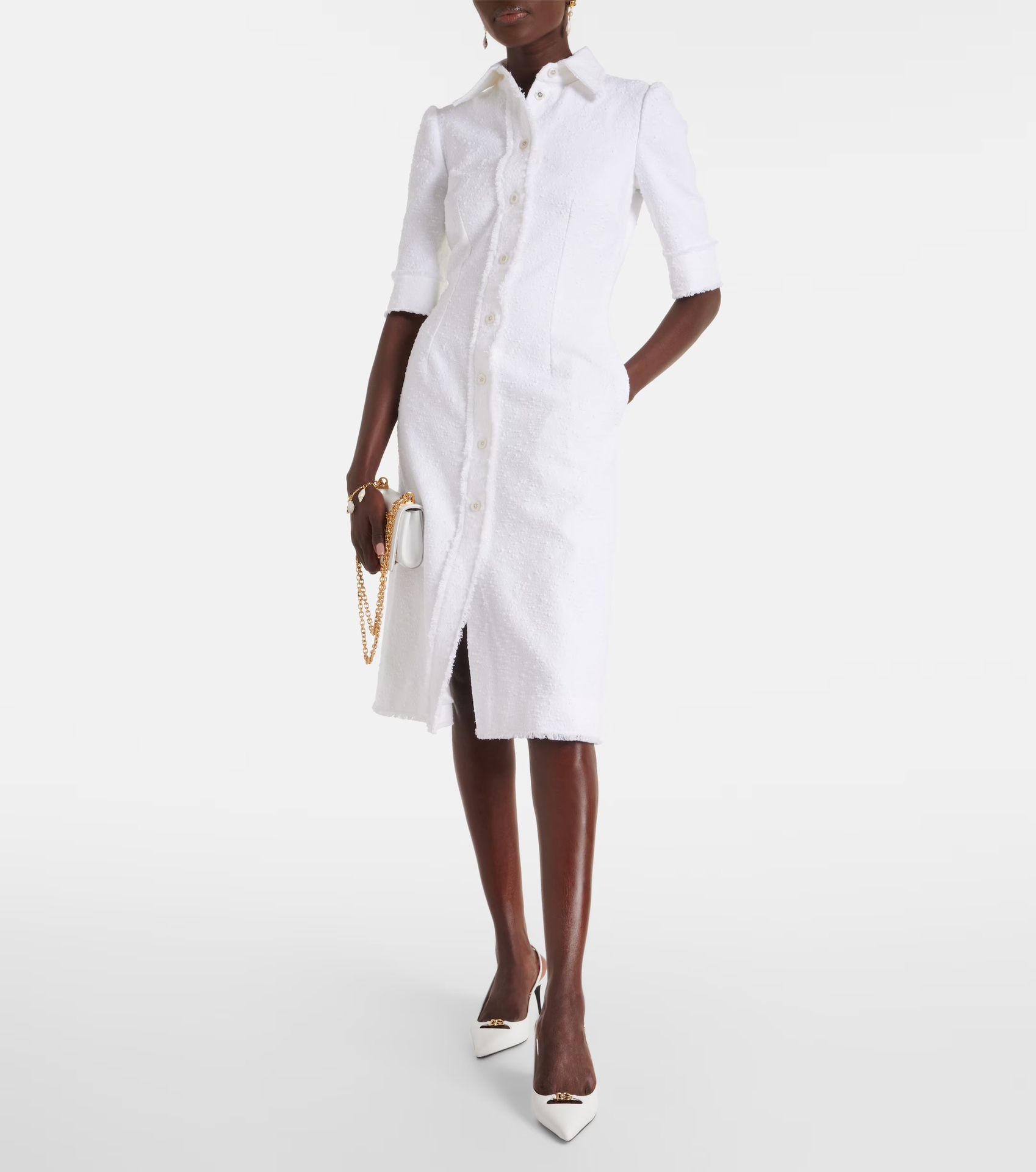 “New Packaged DG Women’s Suit with White Swipe Short Sleeve Custom Buttons” - 图片 1