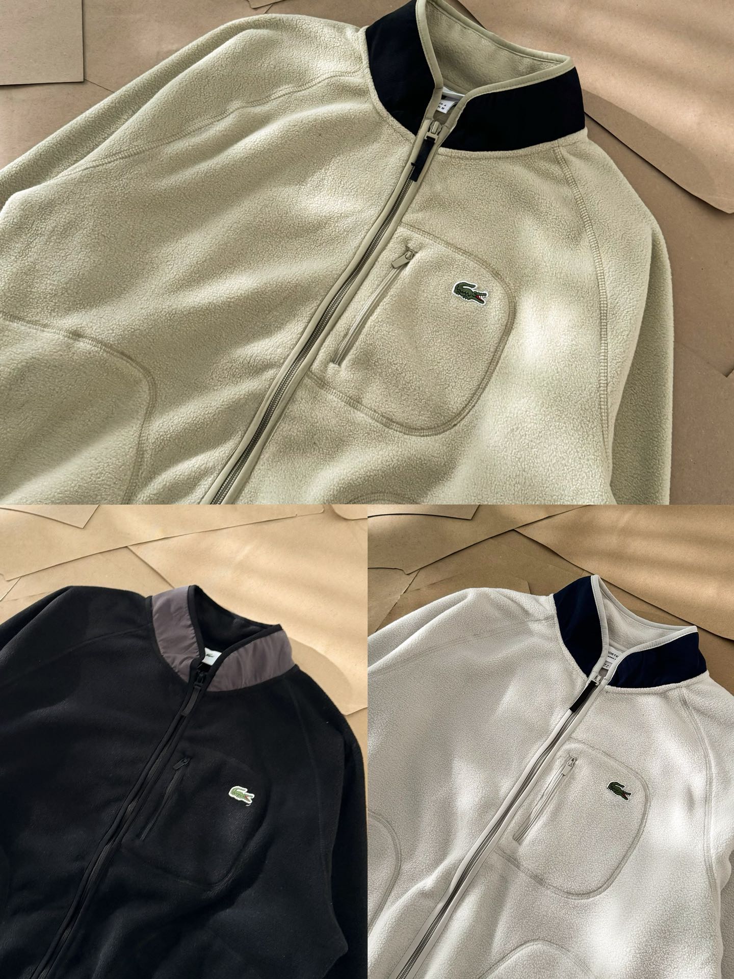 LACOSTE Kleding Jas &Jassen Zwart Groen Grijs Borduurwerk Unisex Lamswool Herfst/winter collectie