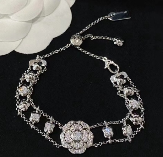 Elegant Camellia Diamond Bracelet,925 Sterling Silver,Flower Bracelet for Women