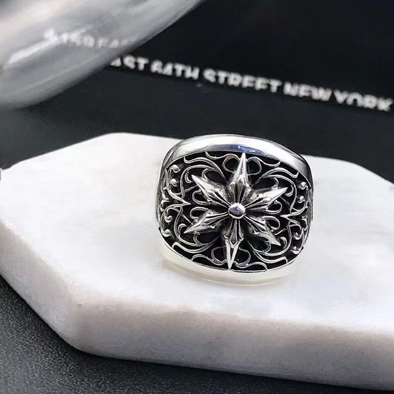 批☄️克罗心经典复古六芒星✡戒指 Chrome Hearts哥特泰银的设计风格融合摇滚朋克、街头嘻哈等低调的奢华风 2