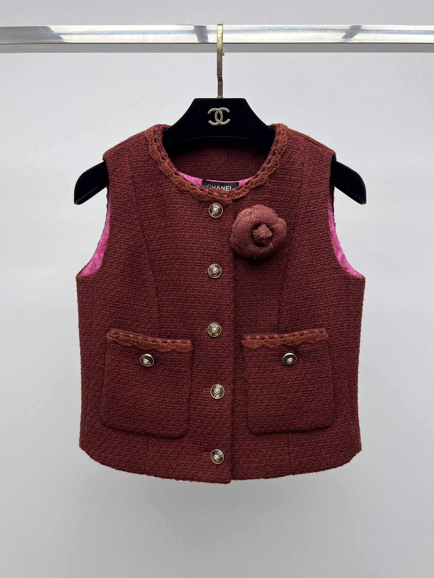 Chanel Red Tweed Sleeveless Waistcoat & Skirt Suit