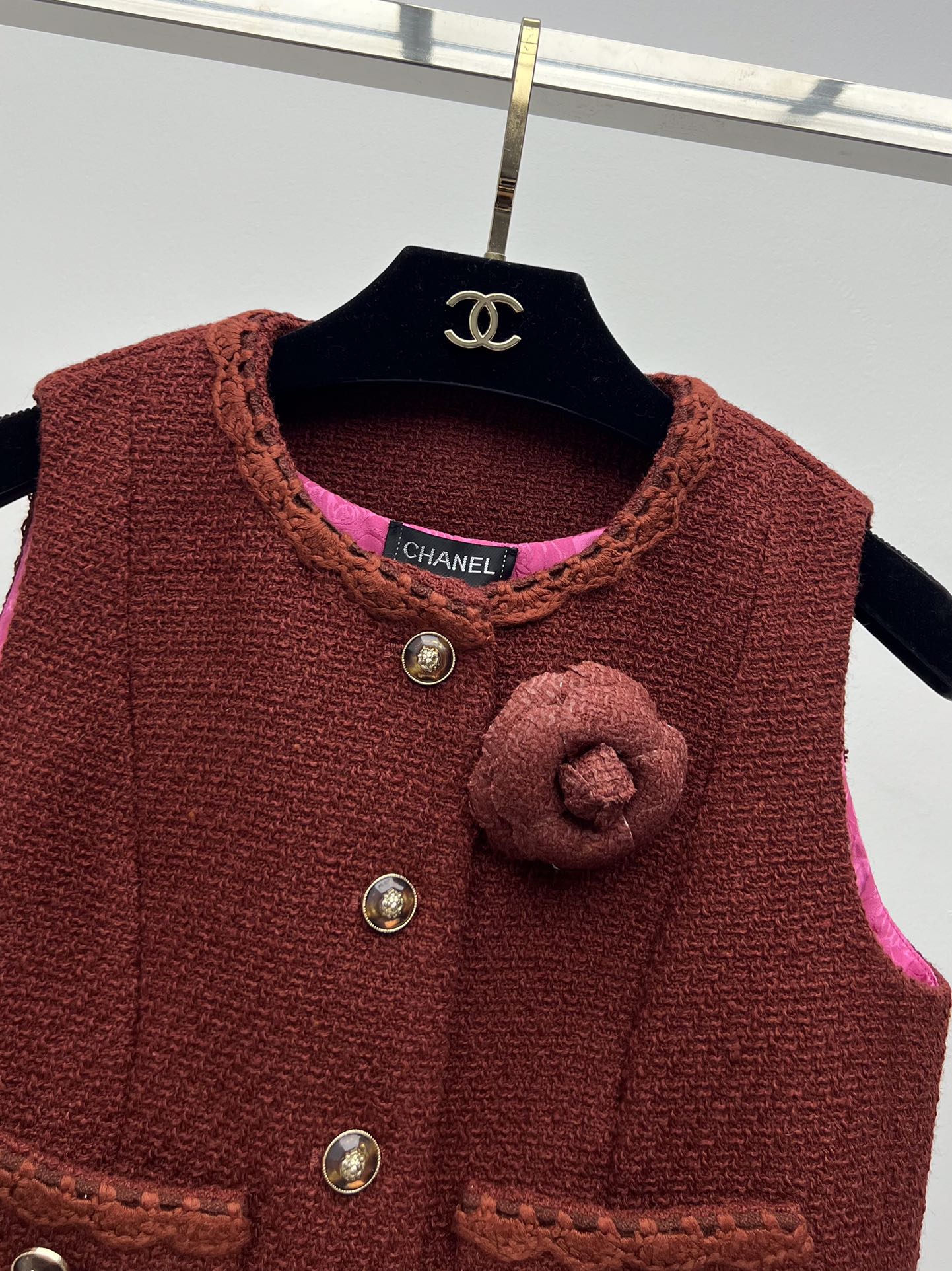 Chanel Red Tweed Sleeveless Waistcoat & Skirt Suit