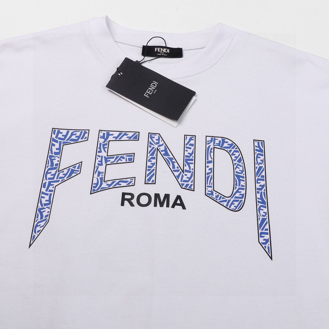 芬迪/Fendi 夏季新品 经典立体印花撞色领短袖T恤